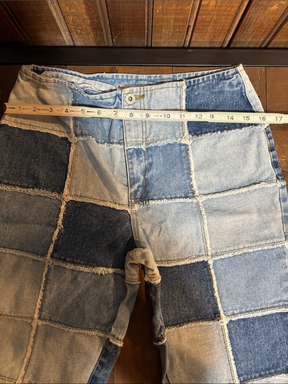 Patchwork Two-Tone Blue Denim Pants - Picture 7 of 9
